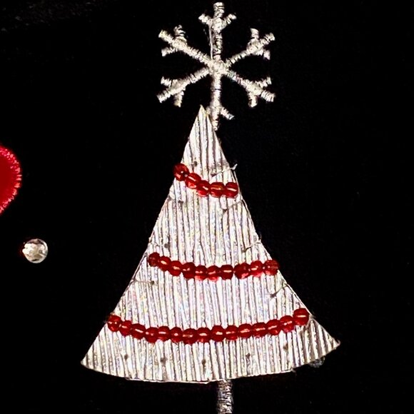 Winter Snowman & Christmas Tree Decorated Velvet Purse Handbag Black Beaded - Picture 4 of 12